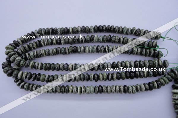 CSJ88 15.5 inches 5*10mm rondelle green silver line jasper beads