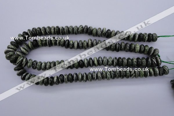 CSJ89 15.5 inches 6*12mm rondelle green silver line jasper beads