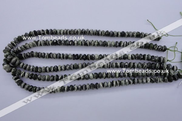 CSJ91 15.5 inches 5*8mm faceted rondelle green silver line jasper beads