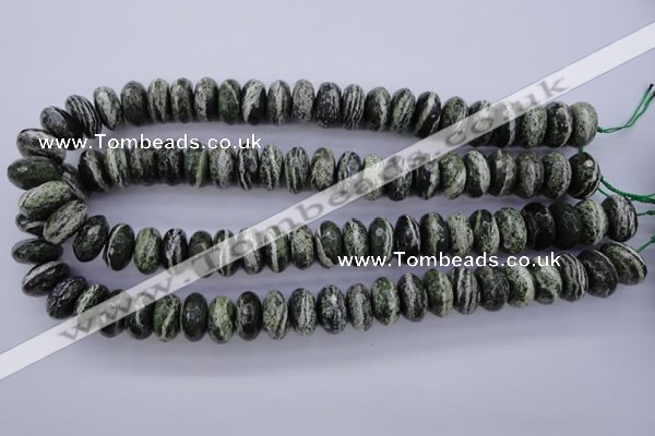 CSJ92 15.5 inches 8*16mm faceted rondelle green silver line jasper beads