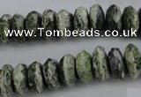 CSJ96 15.5 inches 6*12mm faceted rondelle green silver line jasper beads