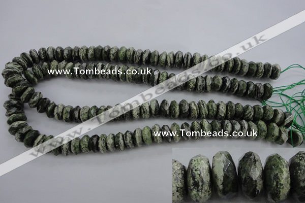 CSJ96 15.5 inches 6*12mm faceted rondelle green silver line jasper beads