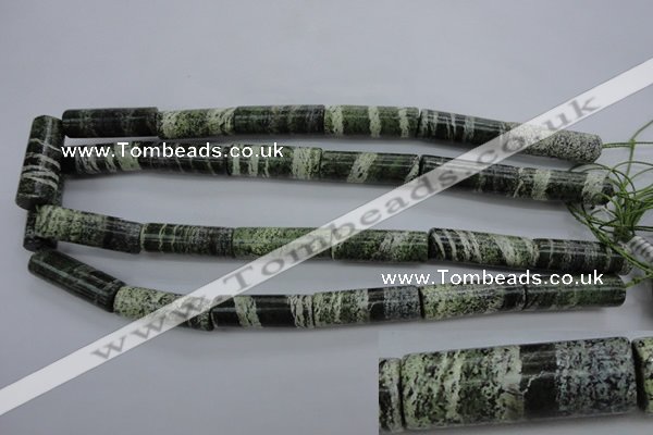 CSJ98 15.5 inches 10*30mm tube green silver line jasper beads