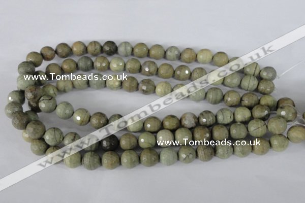 CSL112 15.5 inches 12mm faceted round silver leaf jasper beads