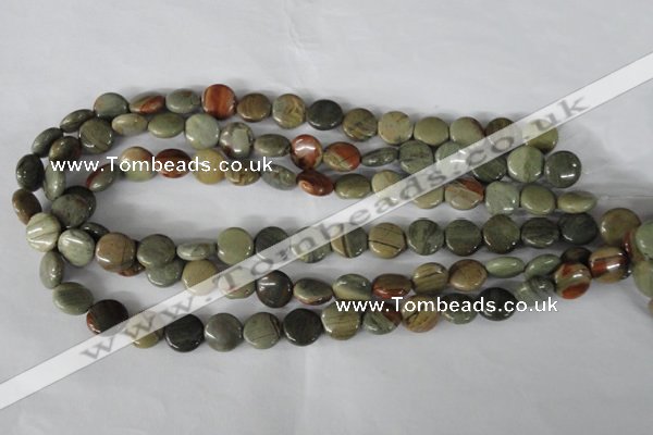 CSL115 15.5 inches 12mm flat round silver leaf jasper beads wholesale