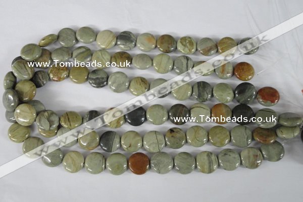 CSL116 15.5 inches 15mm flat round silver leaf jasper beads wholesale