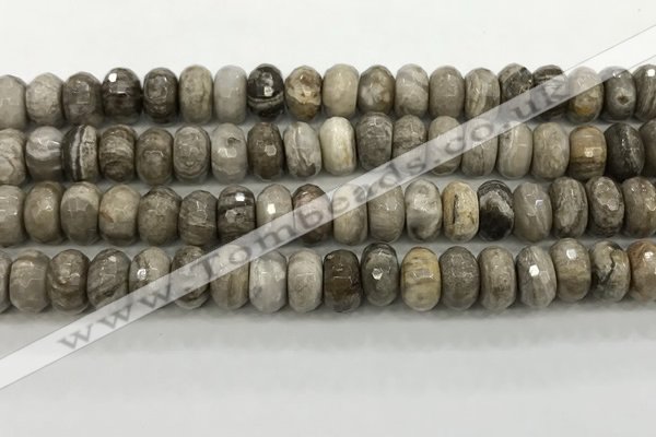 CSL133 15.5 inches 6*10mm faceted rondelle sliver leaf jasper beads