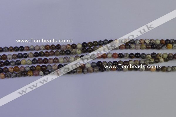 CSL210 15.5 inches 4mm round black silver leaf jasper beads