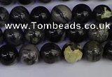 CSL211 15.5 inches 6mm round black silver leaf jasper beads