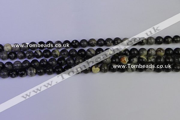 CSL211 15.5 inches 6mm round black silver leaf jasper beads