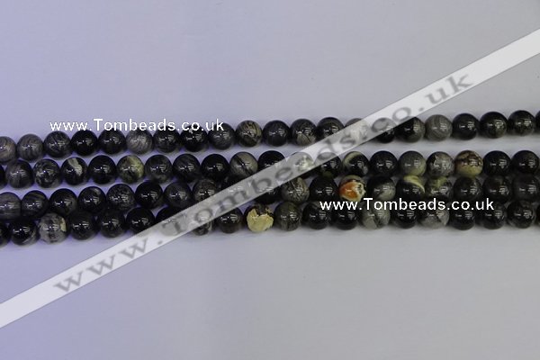 CSL212 15.5 inches 8mm round black silver leaf jasper beads