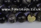 CSL213 15.5 inches 10mm round black silver leaf jasper beads