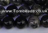 CSL215 15.5 inches 14mm round black silver leaf jasper beads