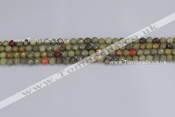 CSL230 15.5 inches 4mm faceted round silver leaf jasper beads