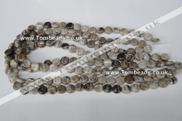 CSL27 15.5 inches 10mm flat round silver leaf jasper beads wholesale