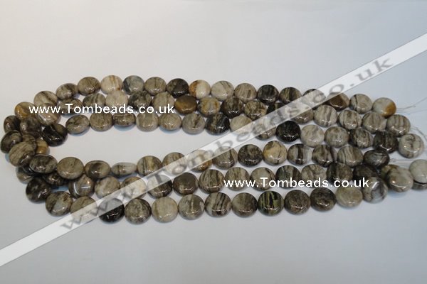 CSL28 15.5 inches 12mm flat round silver leaf jasper beads wholesale