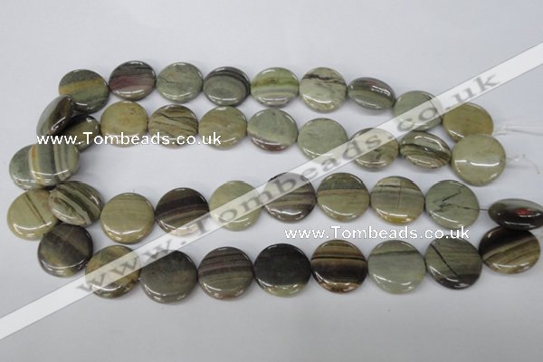 CSL32 15.5 inches 20mm flat round silver leaf jasper beads wholesale