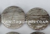 CSL35 15.5 inches 30mm flat round silver leaf jasper beads wholesale