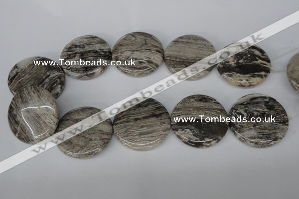 CSL37 15.5 inches 40mm flat round silver leaf jasper beads wholesale