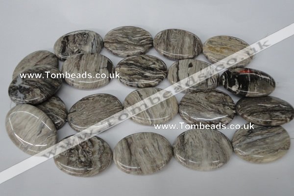 CSL48 15.5 inches 30*40mm oval silver leaf jasper beads wholesale