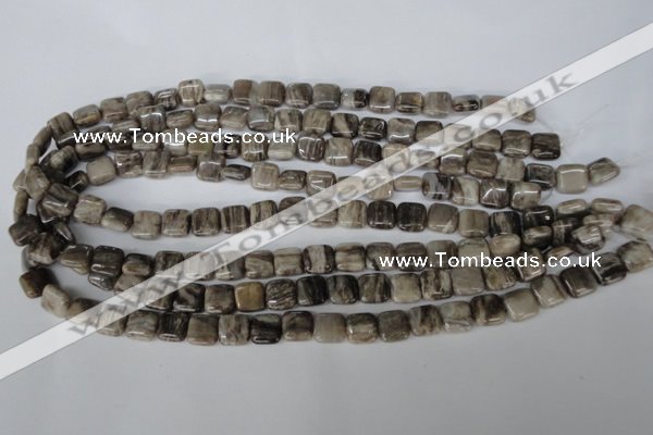 CSL50 15.5 inches 10*10mm square silver leaf jasper beads wholesale