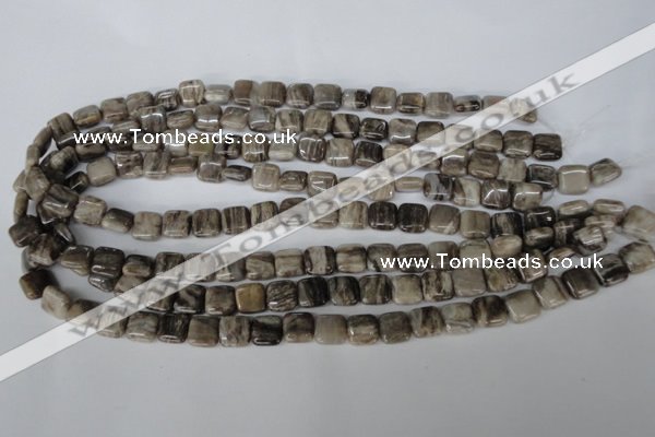 CSL50 15.5 inches 10*10mm square silver leaf jasper beads wholesale
