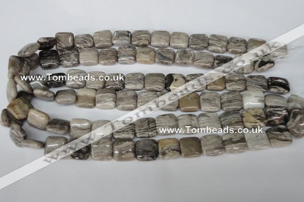 CSL52 15.5 inches 14*14mm square silver leaf jasper beads wholesale