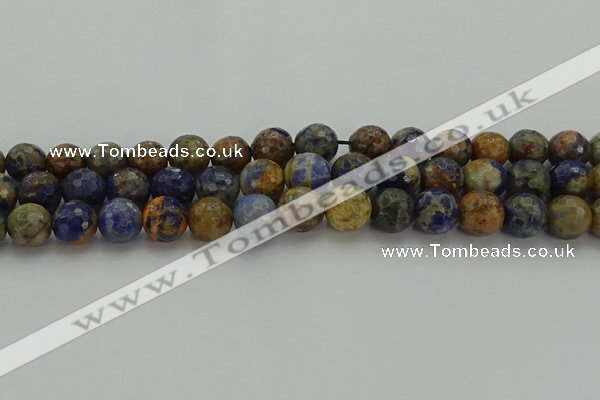 CSO754 15.5 inches 12mm faceted round orange sodalite beads