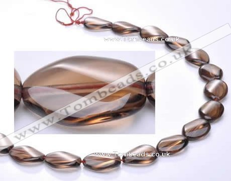 CSQ02 10*14mm twisted oval natural smoky quartz beads Wholesale