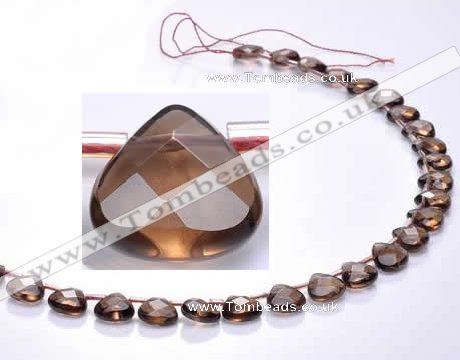 CSQ04 10mm faceted flat teardrop natural smoky quartz beads