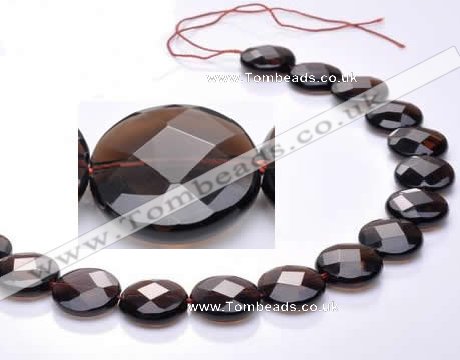 CSQ10 18mm faceted coin A grade natural smoky quartz beads