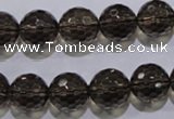 CSQ105 15.5 inches 14mm faceted round grade AA natural smoky quartz beads