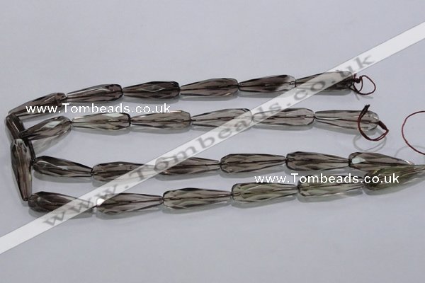 CSQ115 10*30mm faceted teardrop grade AA natural smoky quartz beads