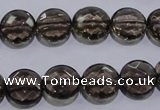 CSQ124 12mm faceted flat round grade AA natural smoky quartz beads