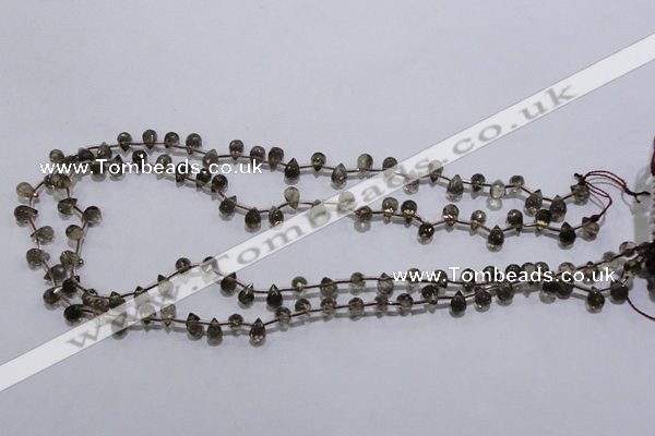 CSQ126 5*7mm top-drilled faceted teardrop grade AA smoky quartz beads