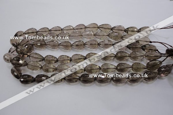 CSQ138 12*18mm faceted teardrop grade AA natural smoky quartz beads