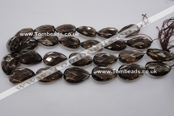 CSQ140 20*30mm faceted flat teardrop grade AA natural smoky quartz beads