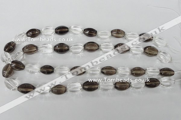 CSQ150 15.5 inches 12*18mm rice white crystal & smoky quartz beads