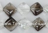 CSQ154 15.5 inches 14*14mm diamond white crystal & smoky quartz beads