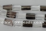 CSQ155 15.5 inches 8*12mm rectangle white crystal & smoky quartz beads