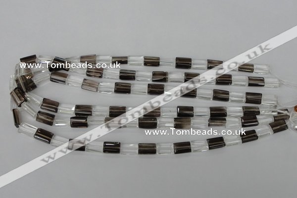 CSQ155 15.5 inches 8*12mm rectangle white crystal & smoky quartz beads