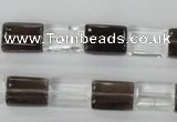 CSQ156 15.5 inches 10*14mm rectangle white crystal & smoky quartz beads