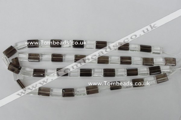 CSQ156 15.5 inches 10*14mm rectangle white crystal & smoky quartz beads