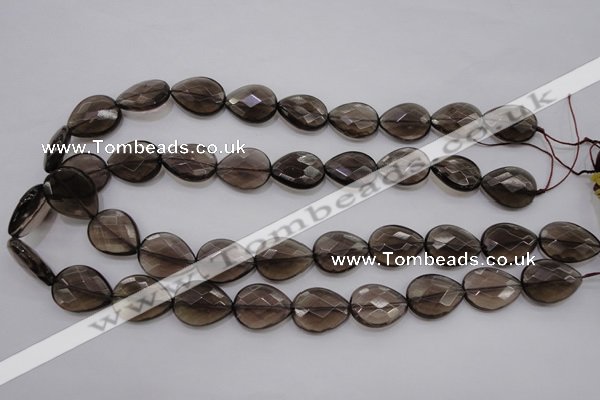 CSQ204 15*20mm faceted flat teardrop grade AA natural smoky quartz beads