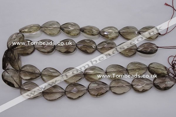 CSQ205 18*25mm faceted flat teardrop grade AA natural smoky quartz beads