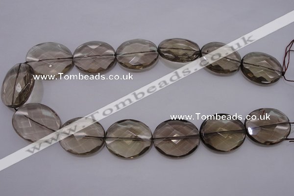 CSQ215 25*30mm faceted oval grade AA natural smoky quartz beads