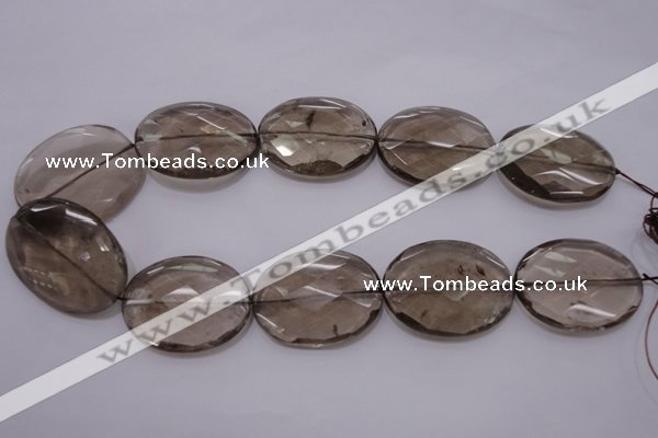 CSQ216 30*40mm faceted oval grade AA natural smoky quartz beads