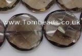 CSQ220 15.5 inches 25mm faceted coin grade AA natural smoky quartz beads