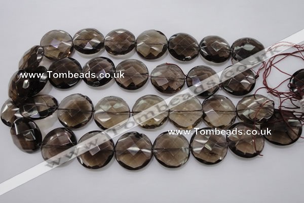 CSQ220 15.5 inches 25mm faceted coin grade AA natural smoky quartz beads
