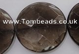 CSQ222 15.5 inches 35mm faceted coin grade AA natural smoky quartz beads